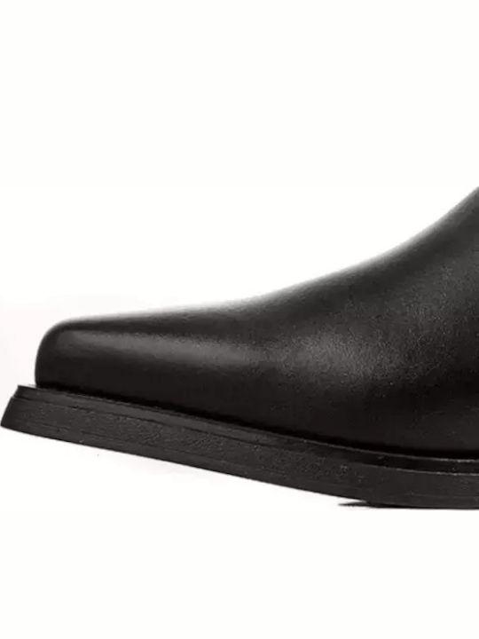 Leather Mules with Chunky Heel in Black Color