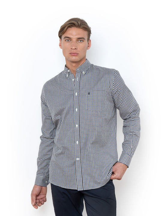 The Bostonians Long-sleeved Flannel Shirt Checked dark blue