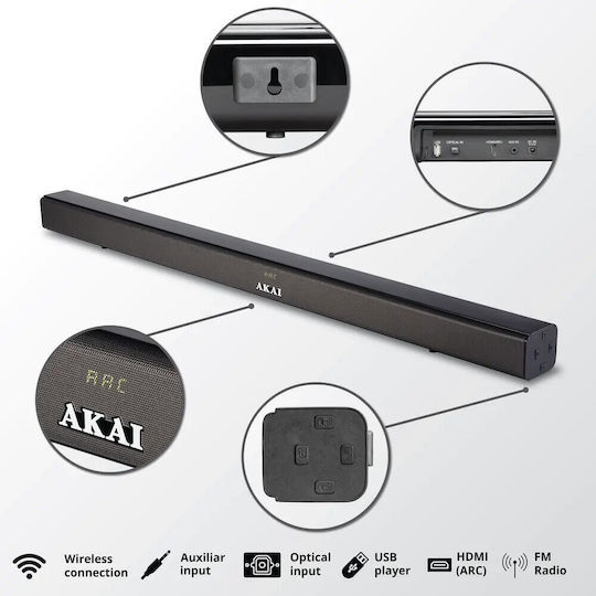 Akai ASB-5L Soundbar 2 Bluetooth and HDMI 40W with Remote Control Black