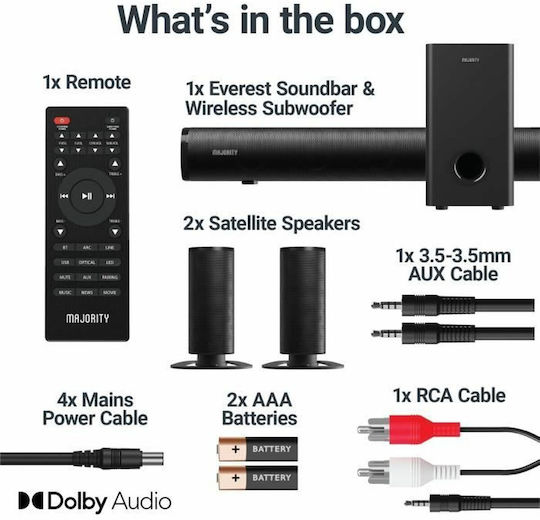 Majority Everest Soundbar 5.1 Bluetooth και HDMI 300W με Ασύρματο Subwoofer Μαύρο
