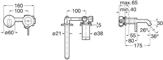 Roca Carelia Built-in Mixer & Spout Set for for Bathroom Sink 1 Exit Silver
