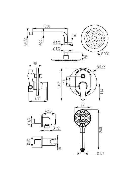 Ferro Built-in Faucet Mixer for Shower Silver