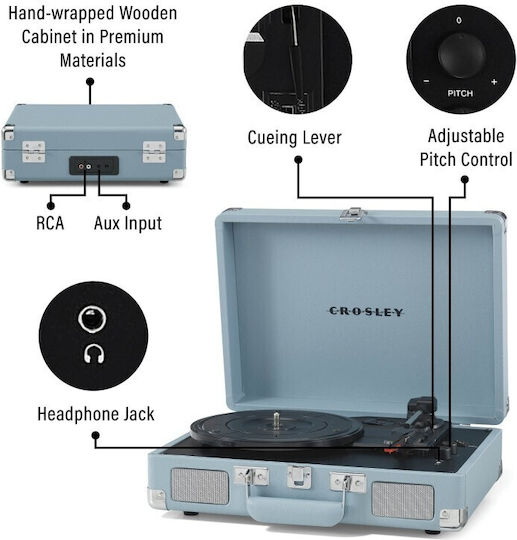 Crosley Cruiser Plus CR8005F-TN4 Кутия за риболовни принадлежности Грамофон с Вградени говорители Tourmaline