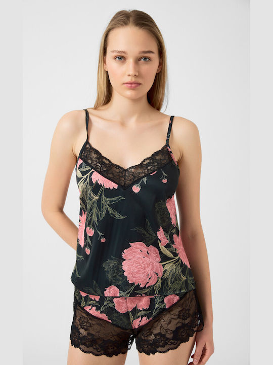 Minerva De vară Pentru Femei Satin Bluză Pijamale Floral