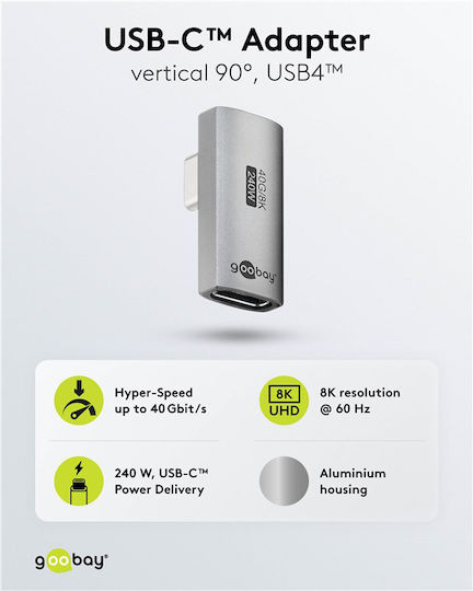 Goobay Μετατροπέας USB-C male σε USB-C female Γκρι 1τμχ 74443