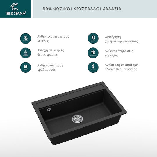 Quadro SQQ103 Drop-In Küchenspüle aus Flüssigem Granit M79xB51cm Schwarze