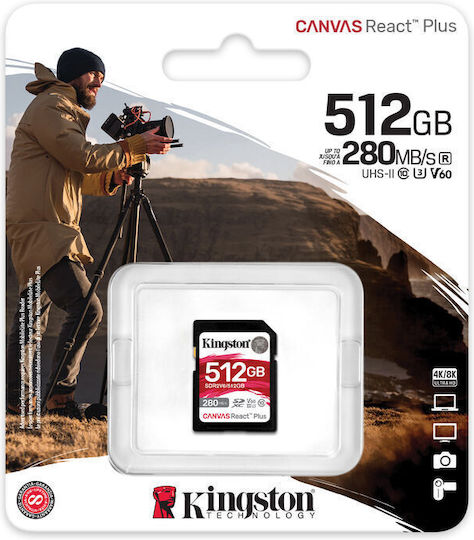 Kingston Canvas React Plus V60 SDXC 512GB Class 10 U3 V60 UHS-II