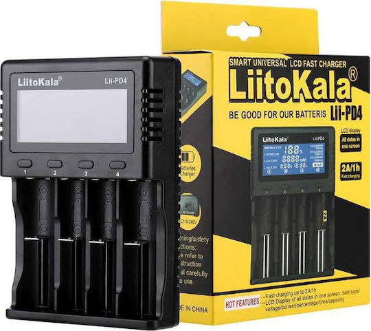 LiitoKala LII-PD4+CAR Φορτιστής 4 Μπαταριών Li-ion/Ni-Cd/Ni-MH Μεγέθους AA/AAA/18650/26650
