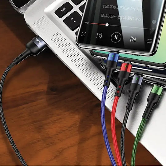 Usams US-SJ317 Braided USB to Lightning / Type-C / micro USB Cable 2A Μαύρο 1.2m