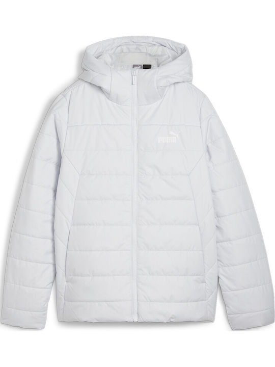 Women's Short Puffer Jacket for Winter with Hood White