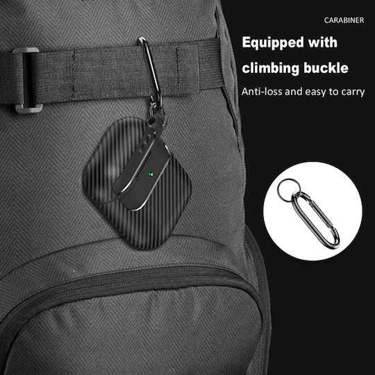 Techsuit Carbonfiber Θήκη Σιλικόνης με Γάντζο σε Μαύρο χρώμα για Apple AirPods 1 / AirPods 2