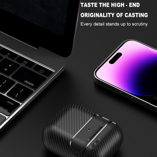 Techsuit Carbonfiber Θήκη Σιλικόνης με Γάντζο σε Μαύρο χρώμα για Apple AirPods 1 / AirPods 2