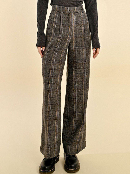 Molly Bracken Women's High-waisted Fabric Trousers Checked Black