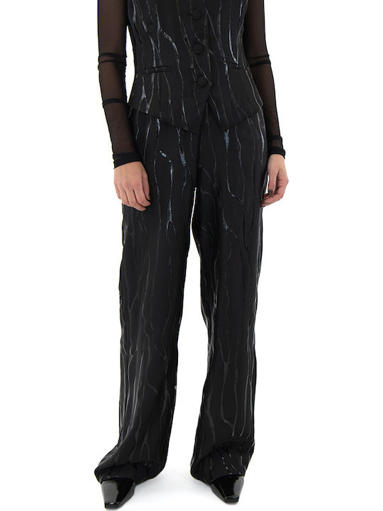 Zoya Femei Talie înaltă Material textil Pantaloni largi cu elastic Largă Black