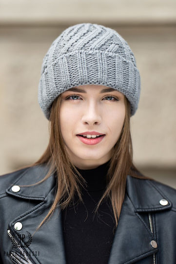 Beanie Γυναικείος Fleece Σκούφος Πλεκτός σε Γκρι χρώμα