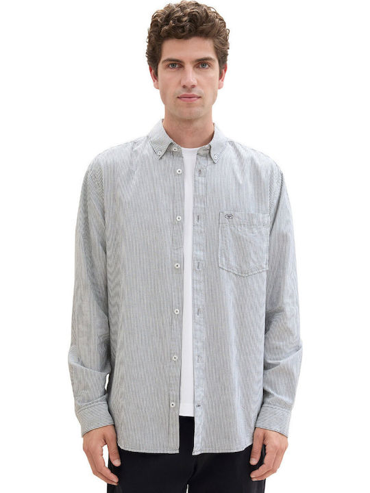 Oxford Cu mânecă lungă Cămașă Cu dungi White Navy Stripe