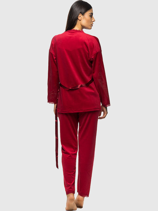 Mihra Set Pijamale pentru Femei Catifea Red