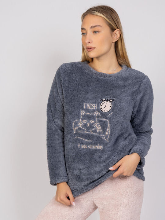 Sexen Χειμερινό Γυναικείο Σετ Πιτζάμας Fleece Μπλε