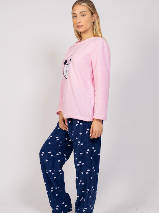 Sexen Χειμερινό Γυναικείο Σετ Πιτζάμας Fleece Ροζ