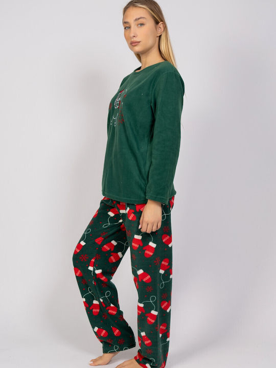 Sexen Χειμερινό Γυναικείο Σετ Πιτζάμας Fleece Πράσινο