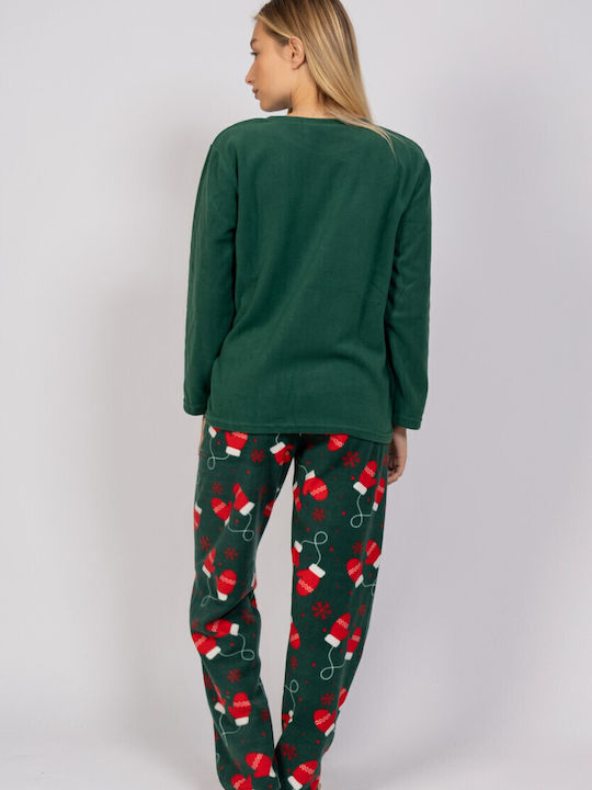 Sexen Χειμερινό Γυναικείο Σετ Πιτζάμας Fleece Πράσινο