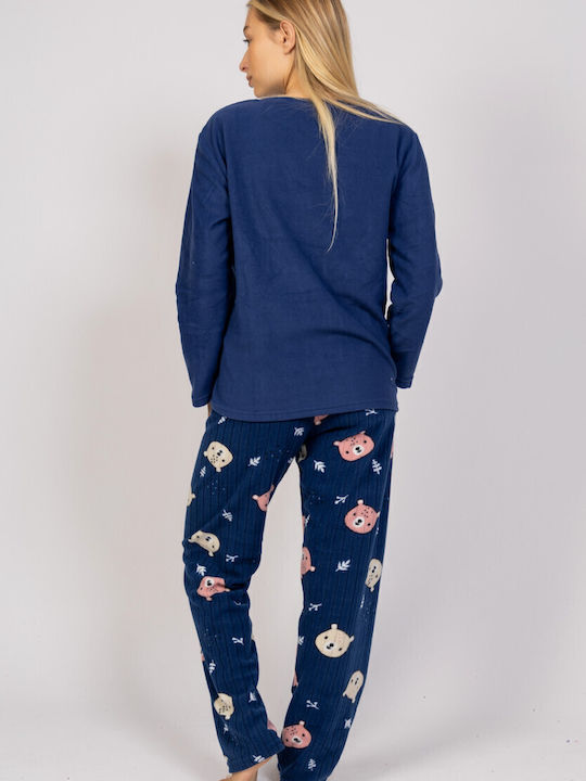 Sexen Χειμερινό Γυναικείο Σετ Πιτζάμας Fleece Μπλε