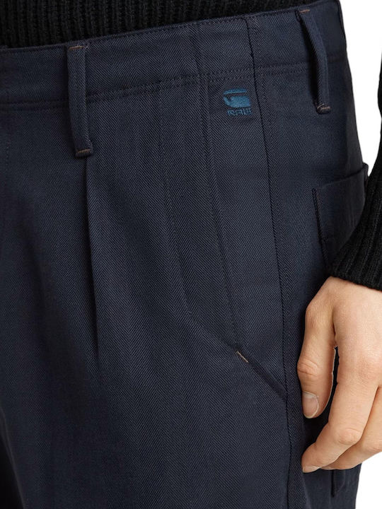 Pleated Παντελόνι Chino Ελαστικό σε Relaxed Εφαρμογή Μπλε