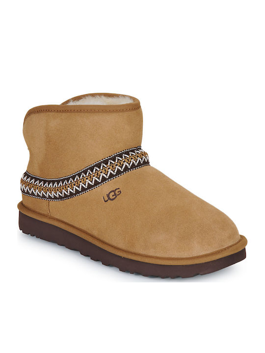 Classic Mini Crescent Suede Women's Ankle Boots Brown