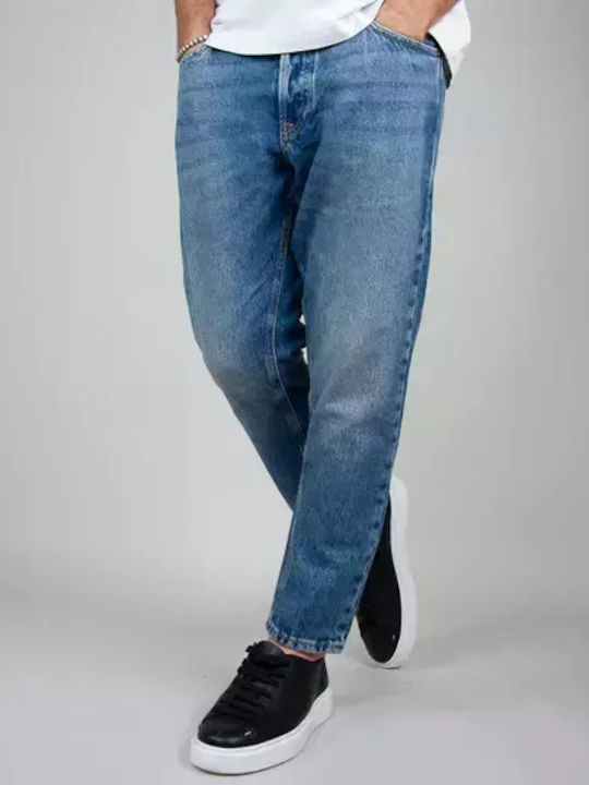Frank Men's Cropped Elastic Jeans Pants With Slim Tapered Fit Blue Denim
