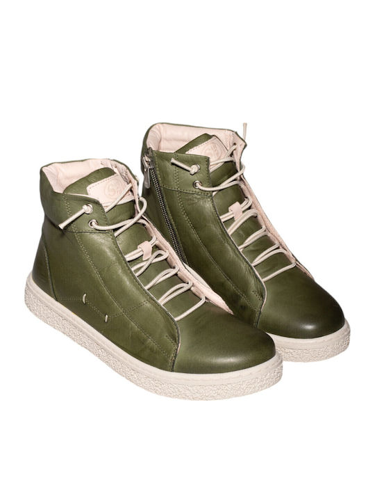 Leder Stiefeletten Damen Khaki