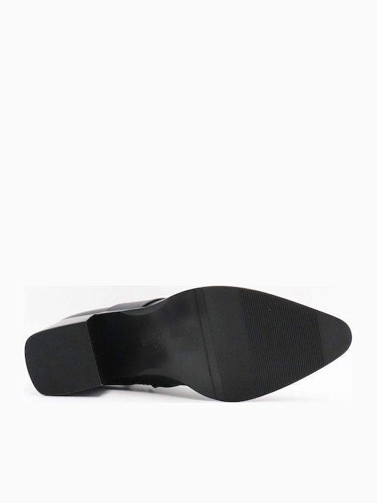 Leather Women's Ankle Boots with Medium Heel Black