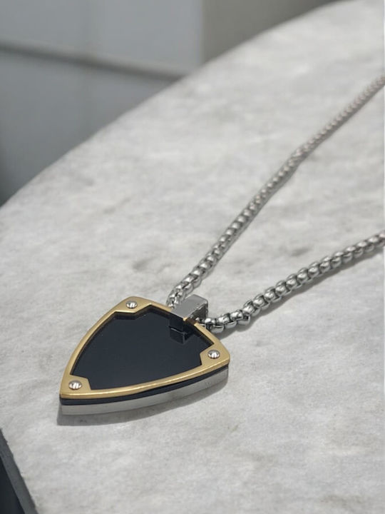 Steel Necklace Black Triangular Identity Gold Outline Silver Box Chain