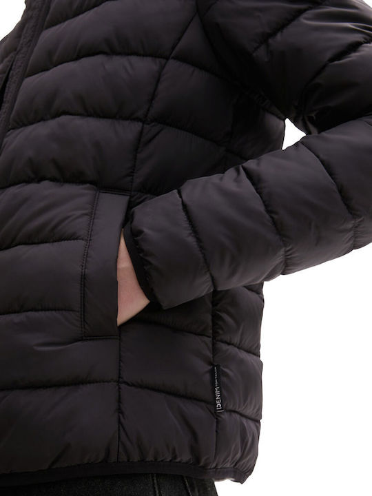 Kurz Damen Puffer Jacke für Winter Deep Black