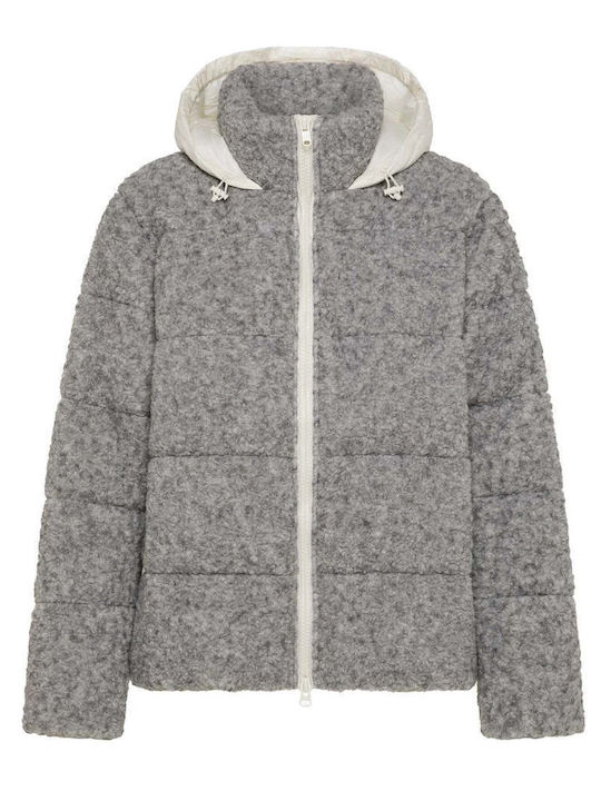 Μακρύ Γυναικείο Puffer Μπουφάν για Χειμώνα Grey Melange