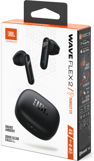 JBL Wave Flex 2 Earbud Bluetooth Handsfree Earphones with Sweat Resistance and Charging Case Black