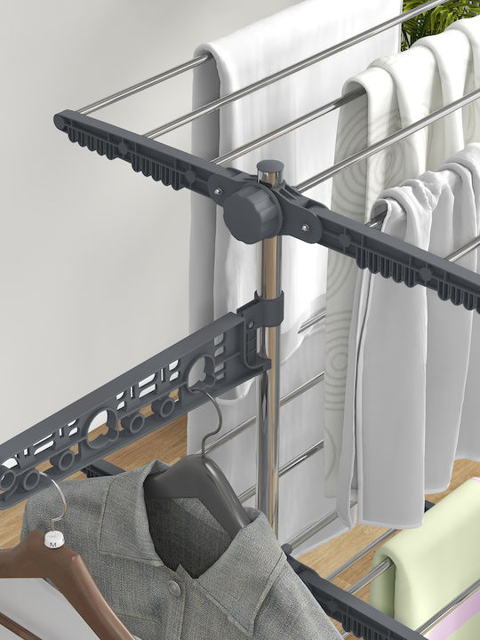 HomCom Stainless Steel Folding Floor Clothes Drying Rack 142x55cm