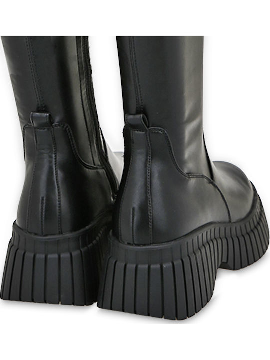 Synthetic Leather Over the Knee Medium Heel Women's Boots Black