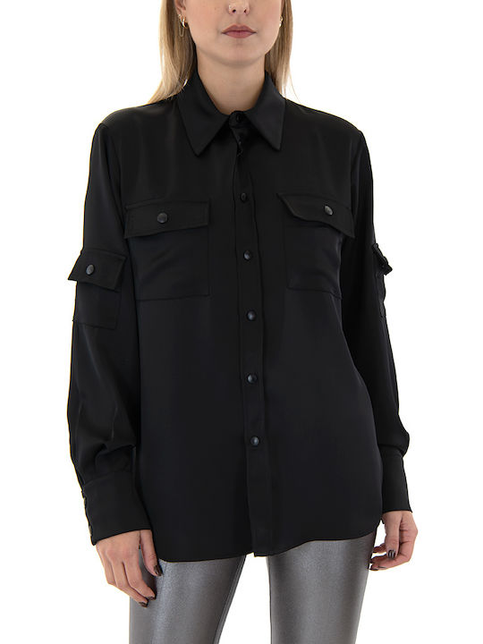 Zoya Shirt Langärmelig Damen Satin,σατεν Hemd Black