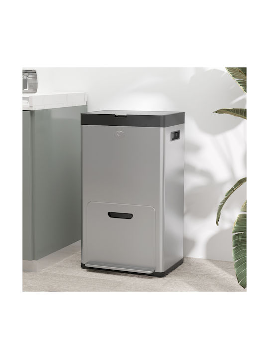 HomCom Waste Bin Waste made of Stainless Steel with Pedal Silver 56lt 1pcs