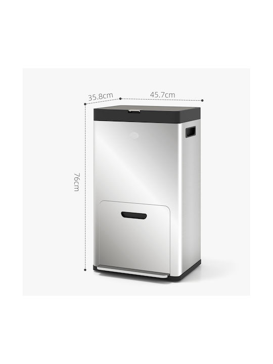 HomCom Waste Bin Waste made of Stainless Steel with Pedal Silver 56lt 1pcs