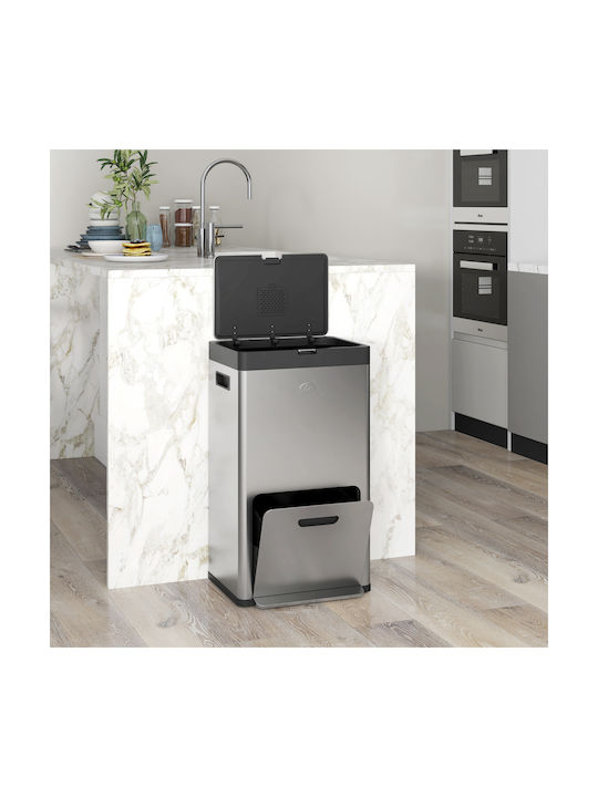 HomCom Waste Bin Waste made of Stainless Steel with Pedal Silver 56lt 1pcs