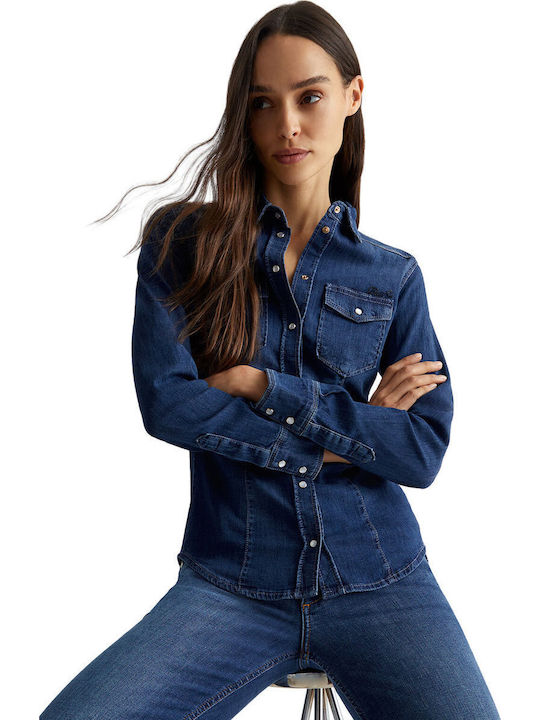 Дълъг ръкав Женска Дънково Риза Denim Blue