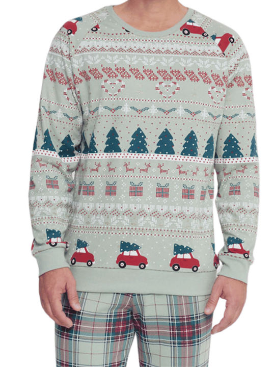 Noidinotte Men's Winter Checked Pajamas Set Bay Leaf Mint