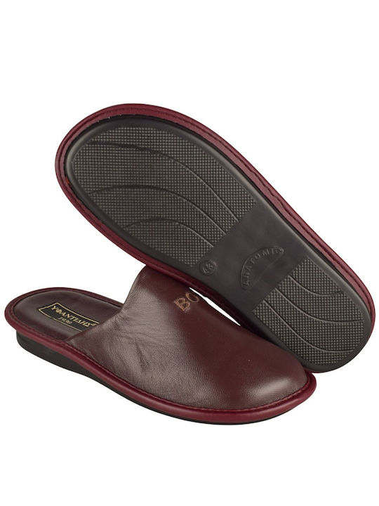 Yfantidis Men's Leather Slippers Burgundy