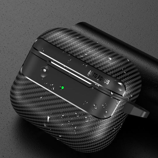 Techsuit Carbonfiber Θήκη Σιλικόνης με Γάντζο σε Μαύρο χρώμα για Apple AirPods 3