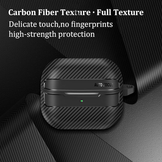 Techsuit Carbonfiber Case Silicone with Hook in Black color for Samsung Galaxy Buds 3 / 3 Pro