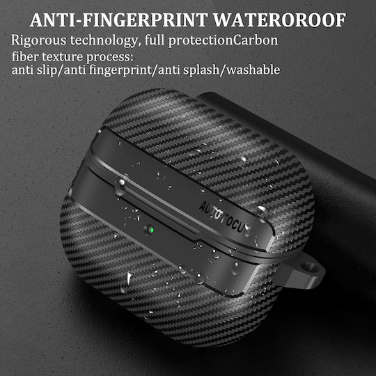 Techsuit Carbonfiber Case Silicone with Hook in Black color for Samsung Galaxy Buds 3 / 3 Pro
