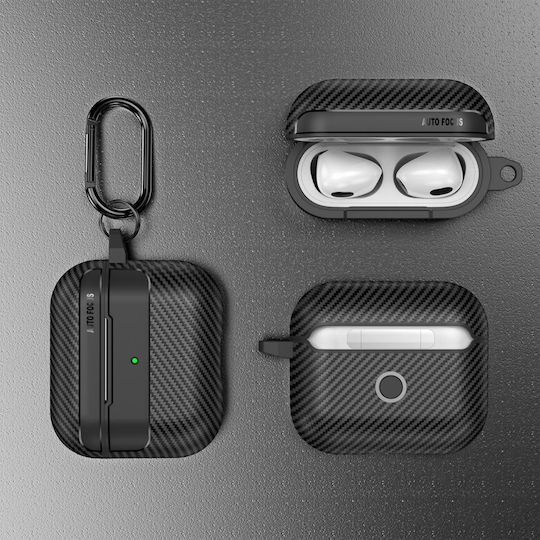 Techsuit Carbonfiber Θήκη Σιλικόνης με Γάντζο σε Μαύρο χρώμα για Apple AirPods 3