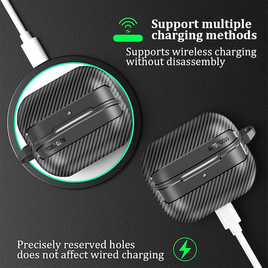 Techsuit Carbonfiber Case Silicone with Hook in Black color for Samsung Galaxy Buds 3 / 3 Pro