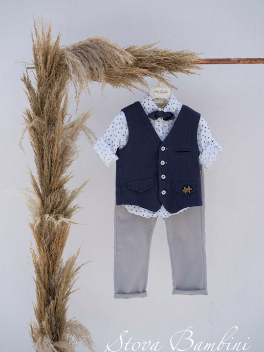 Stova Bambini Βαπτιστικό Κοστούμι με Γιλέκο για Αγόρι Μπλε